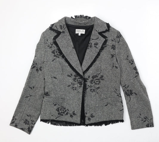 Gold Womens Black Floral Wool Jacket Blazer Size 12