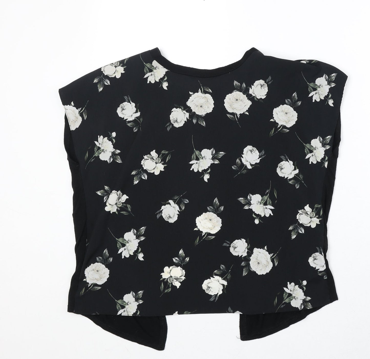 New Look Womens Black Floral Polyester Basic Blouse Size 12 Round Neck
