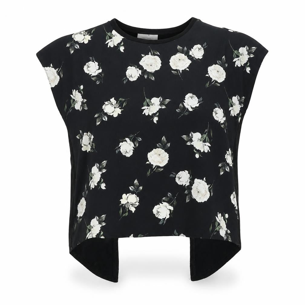 New Look Womens Black Floral Polyester Basic Blouse Size 12 Round Neck