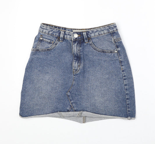 Denim & Co. Womens Blue Cotton A-Line Skirt Size 6 Zip