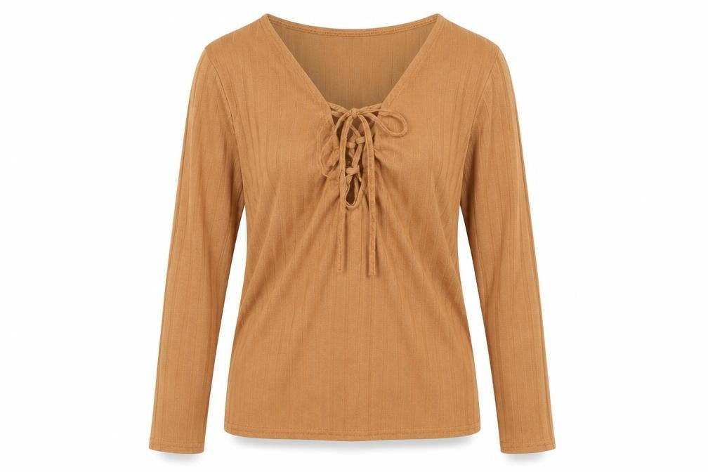 Pins & Needles Womens Orange Polyester Basic Blouse Size S V-Neck - Lace Up Detail
