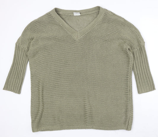 Noisy may Womens Green V-Neck Acrylic Pullover Jumper Size M