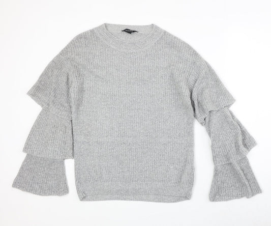 Dorothy Perkins Womens Grey Round Neck Acrylic Pullover Jumper Size 10