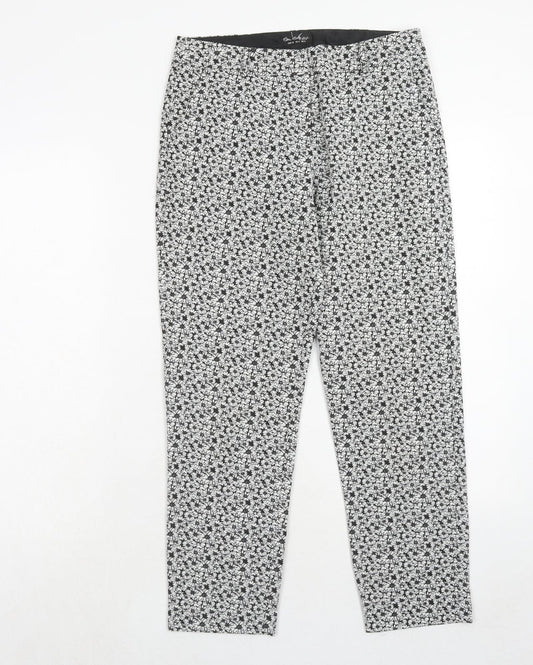 Miss Selfridge Womens Black Floral Polyester Trousers Size 8 Regular Hook & Eye