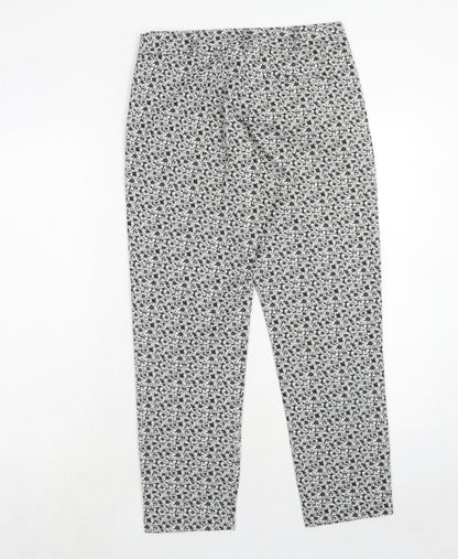 Miss Selfridge Womens Black Floral Polyester Trousers Size 8 Regular Hook & Eye