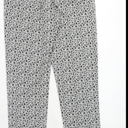 Miss Selfridge Womens Black Floral Polyester Trousers Size 8 Regular Hook & Eye