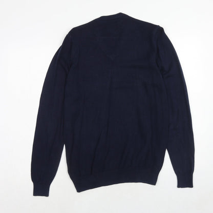 Marks & Spencer Mens Blue V-Neck Cotton Pullover Jumper Size S Long Sleeve