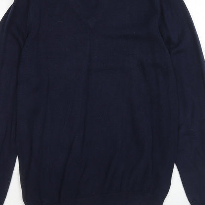 Marks & Spencer Mens Blue V-Neck Cotton Pullover Jumper Size S Long Sleeve