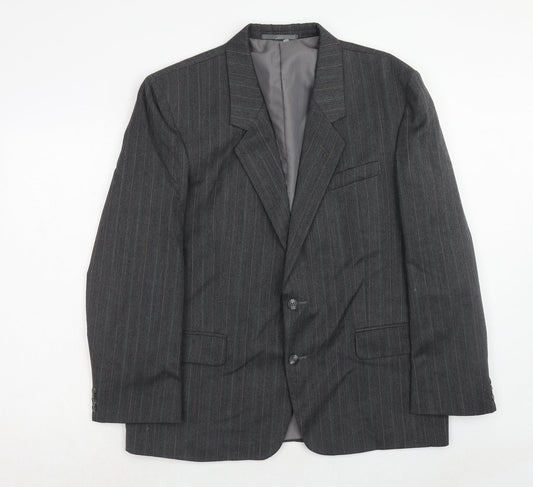 Hand Grade Mens Grey Striped Polyester Jacket Suit Jacket Size 42 Regular