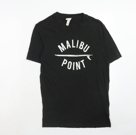 H&M Womens Black Cotton Basic T-Shirt Size XS Round Neck - Malibu