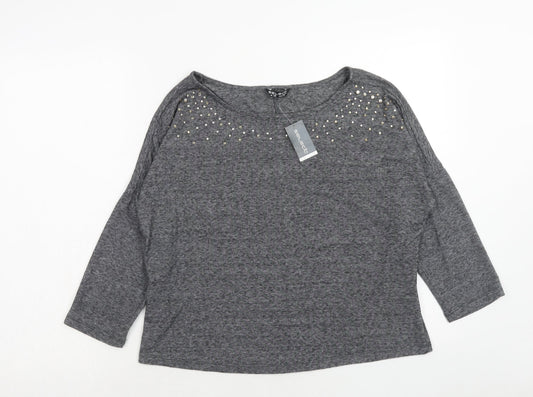Select Womens Grey Polyester Basic Blouse Size 10 Boat Neck