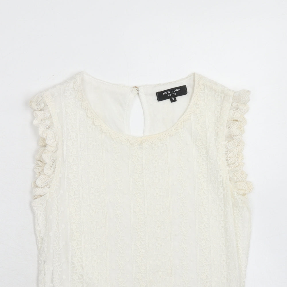 New Look Womens Ivory Cotton Basic Tank Size 8 Round Neck