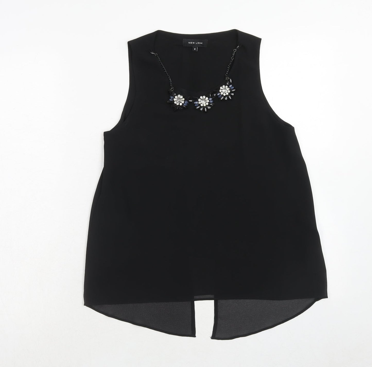 New Look Womens Black Polyester Basic Blouse Size 8 Round Neck