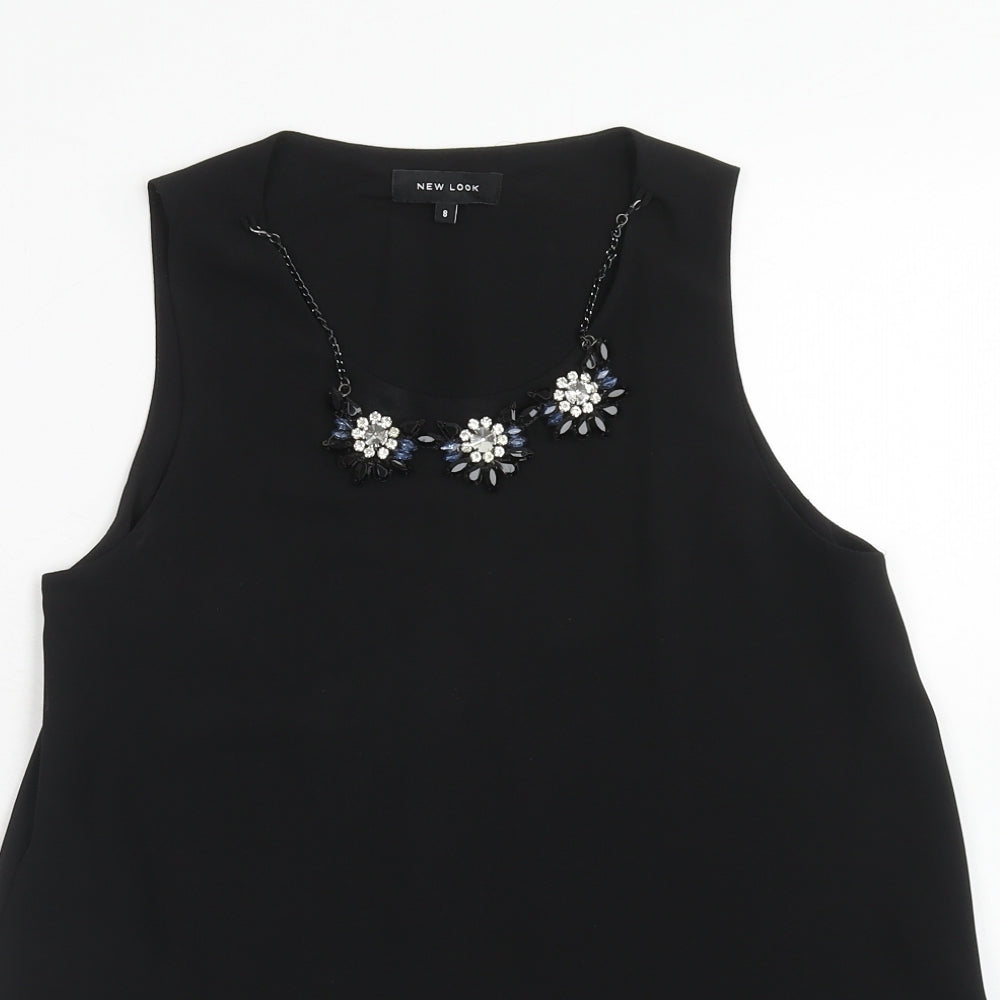 New Look Womens Black Polyester Basic Blouse Size 8 Round Neck