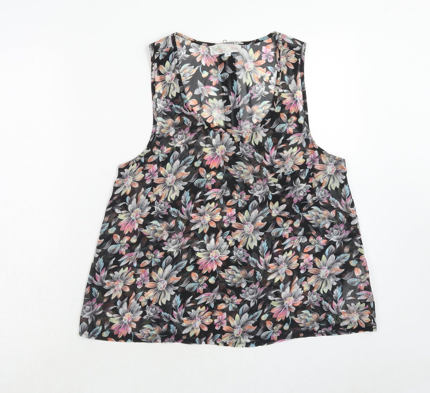 Cameo Rose Womens Multicoloured Floral Polyester Basic Blouse Size 8 Scoop Neck