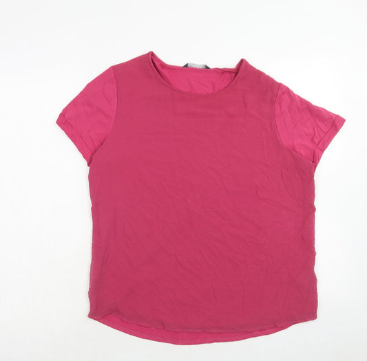 Marks and Spencer Womens Pink Viscose Basic T-Shirt Size 14 Round Neck