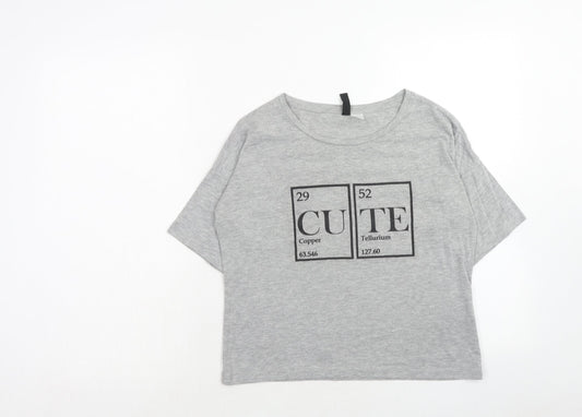 H&M Womens Grey Cotton Basic T-Shirt Size S Round Neck