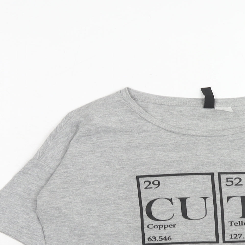 H&M Womens Grey Cotton Basic T-Shirt Size S Round Neck