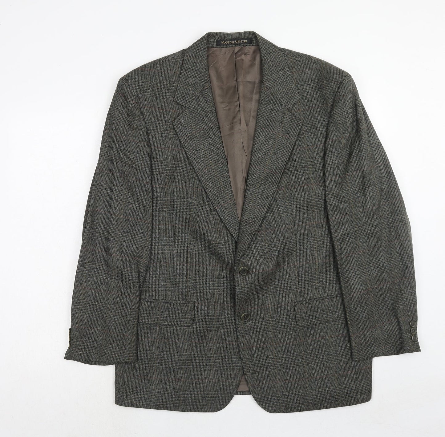 Marks and Spencer Mens Grey Plaid Wool Jacket Suit Jacket Size 42 Regular