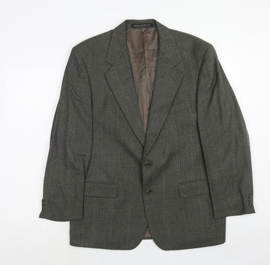 Marks and Spencer Mens Grey Plaid Wool Jacket Suit Jacket Size 42 Regular
