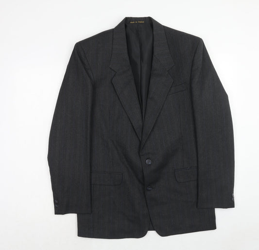 Flex Mens Grey Striped Polyester Jacket Suit Jacket Size 38 Regular