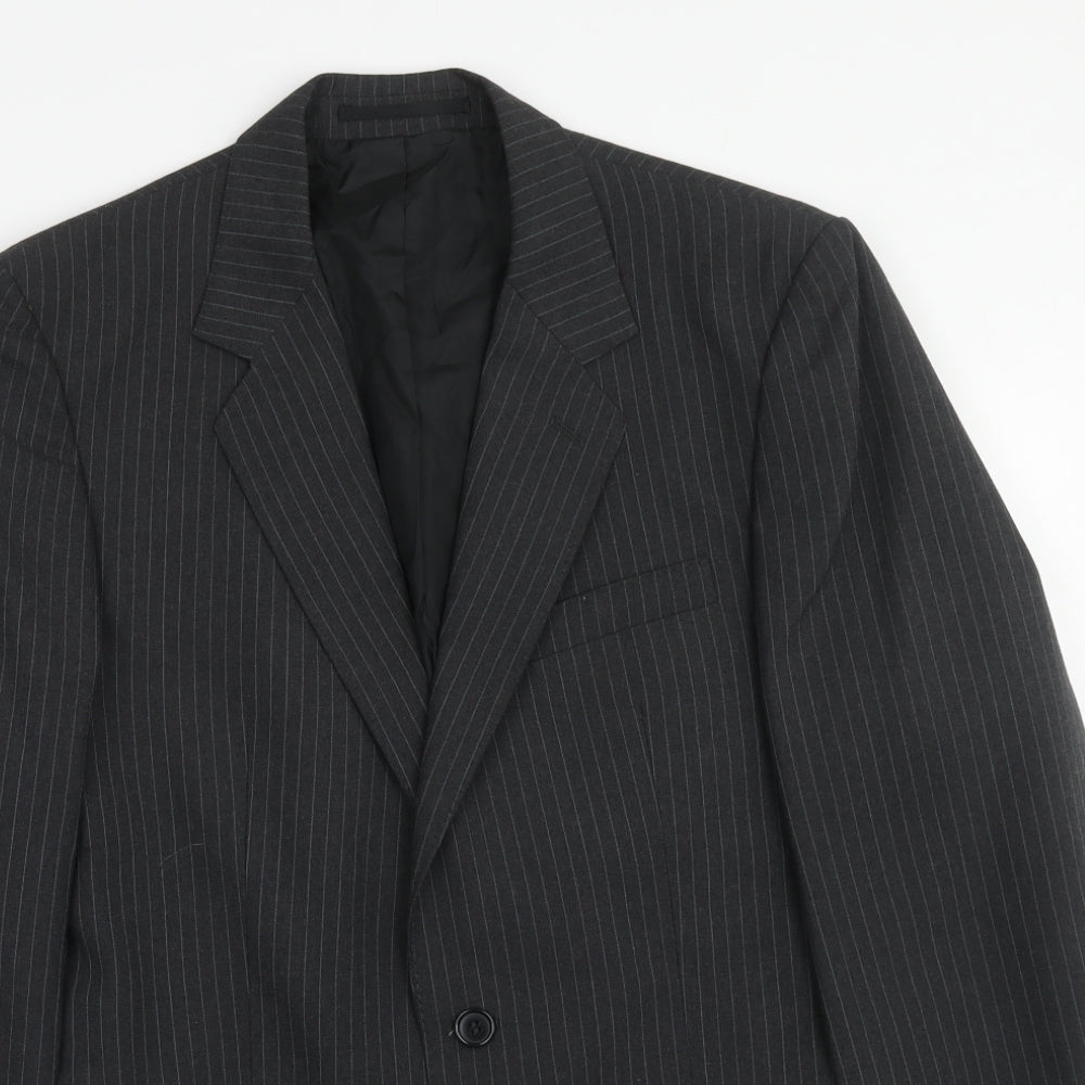 Varteks Mens Grey Striped Polyester Jacket Suit Jacket Size 38 Regular