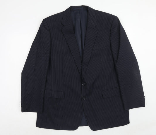 Hodges Mens Blue Striped Polyacrylate Fibre Jacket Suit Jacket Size 44 Regular