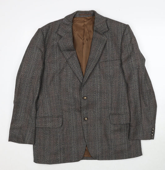 Preworn Mens Brown Striped Polyester Jacket Blazer Size 40 Regular
