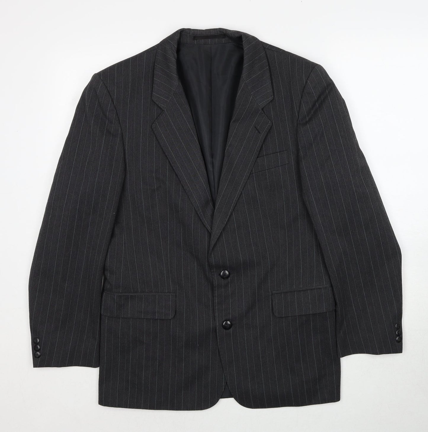Marlowe Mens Grey Striped Polyester Jacket Suit Jacket Size 38 Regular