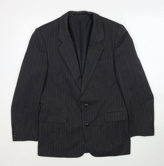 Marlowe Mens Grey Striped Polyester Jacket Suit Jacket Size 38 Regular
