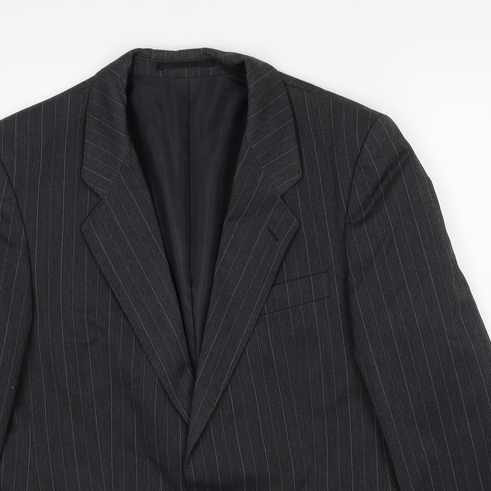 Marlowe Mens Grey Striped Polyester Jacket Suit Jacket Size 38 Regular