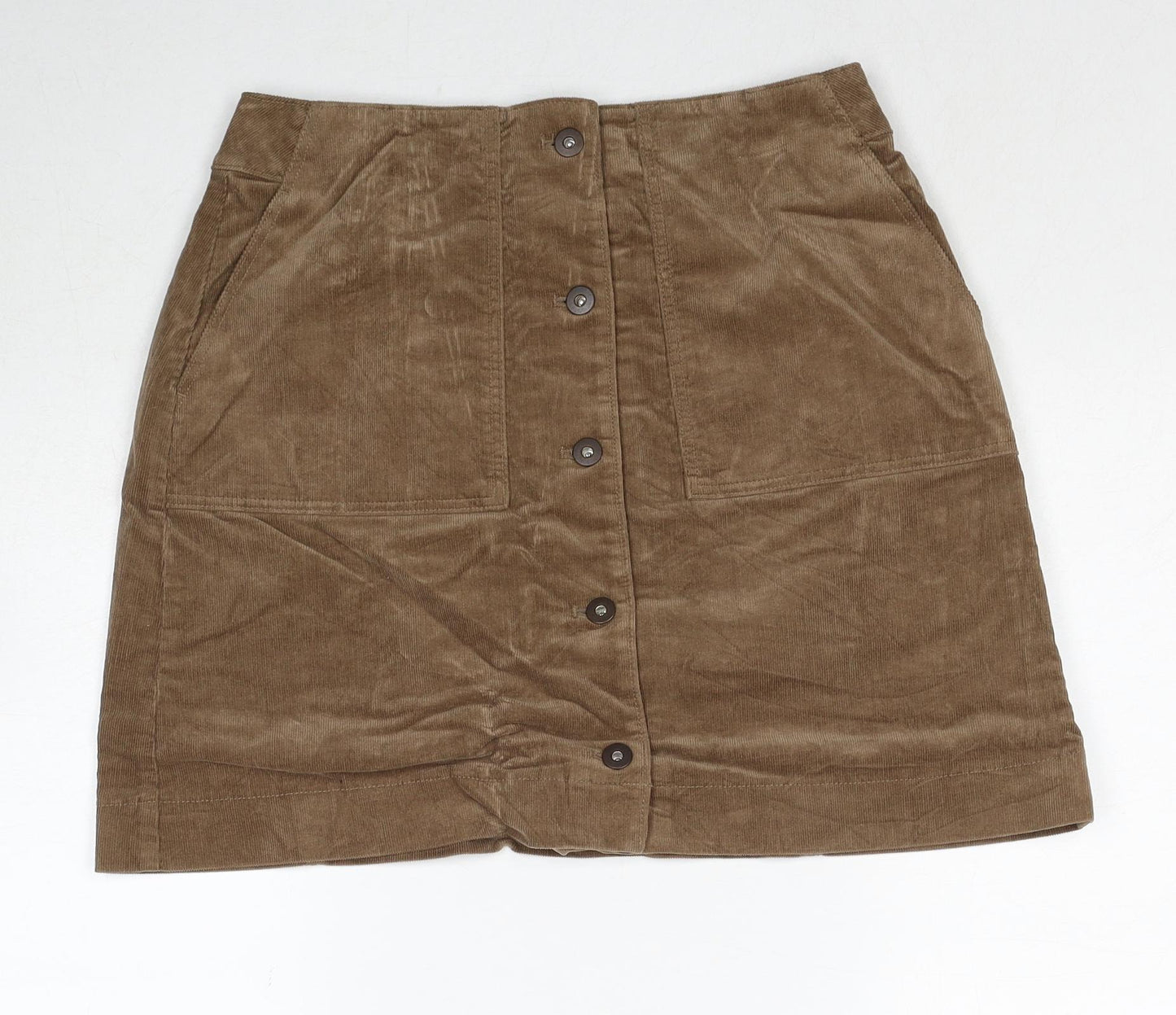 Uniqlo Womens Brown Cotton A-Line Skirt Size 26 in Button