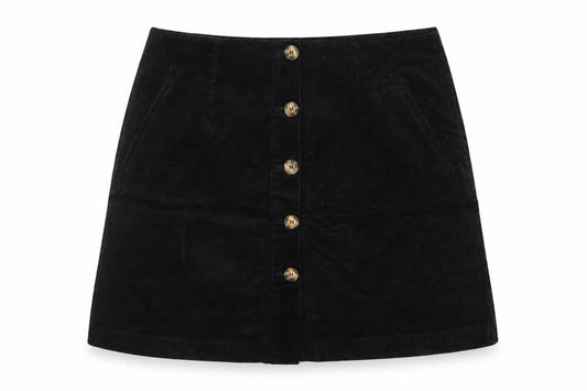 Tayfan Womens Black Cotton A-Line Skirt Size 38 in Button