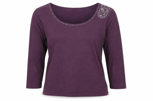 Uni Style Womens Purple Polyester Basic T-Shirt Size 10 Boat Neck - Embellished Neckline