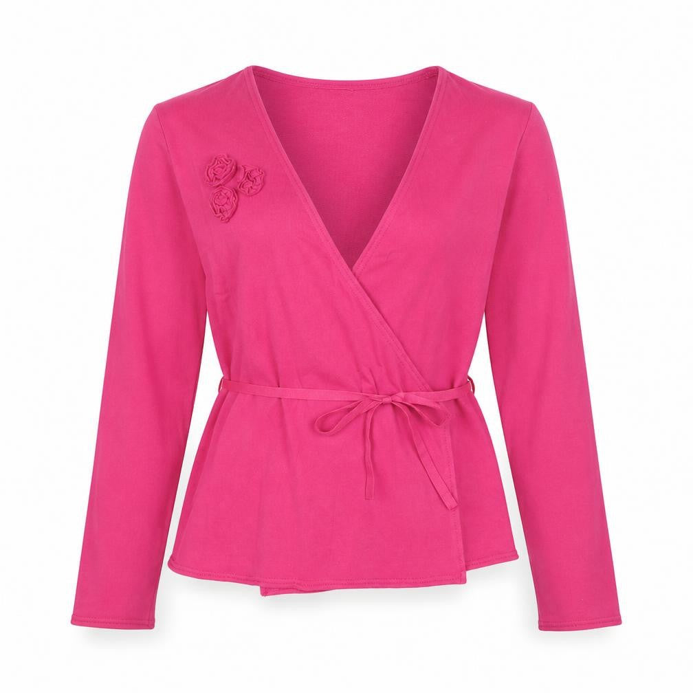 RW&CO Womens Pink Cotton Wrap Blouse Size M V-Neck