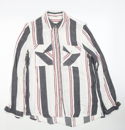 River Island Womens White Striped Viscose Basic Button-Up Size 10 Collared