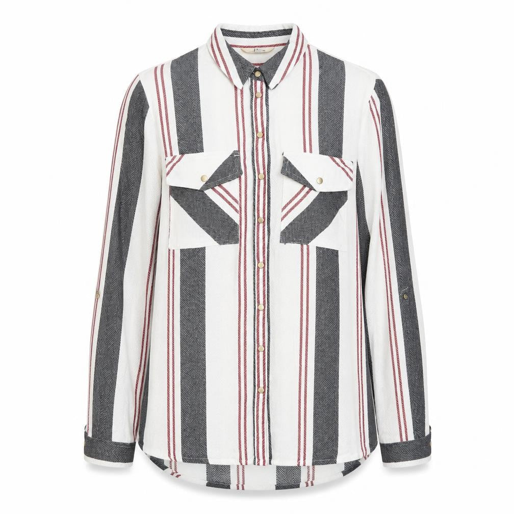 River Island Womens White Striped Viscose Basic Button-Up Size 10 Collared