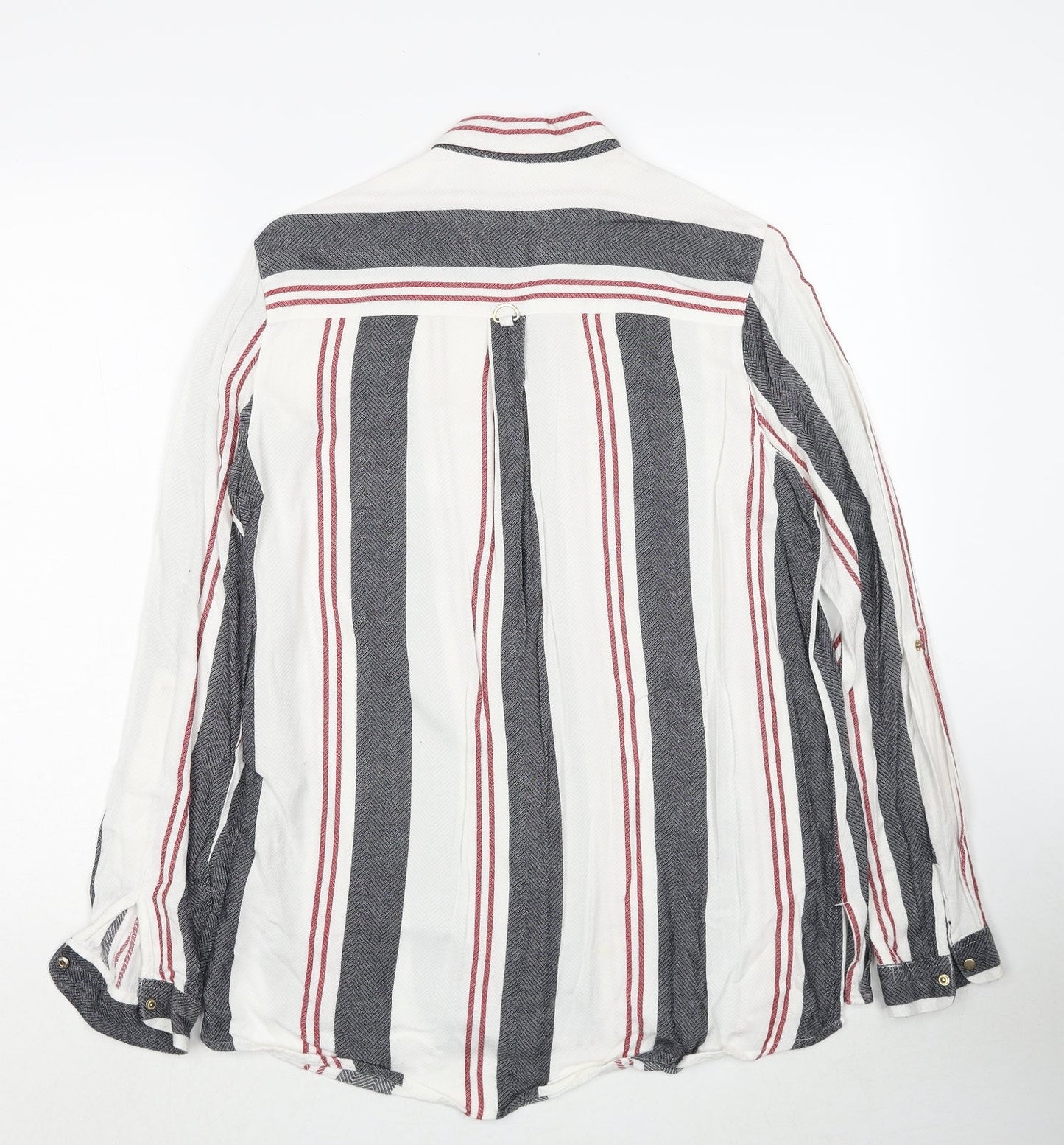 River Island Womens White Striped Viscose Basic Button-Up Size 10 Collared
