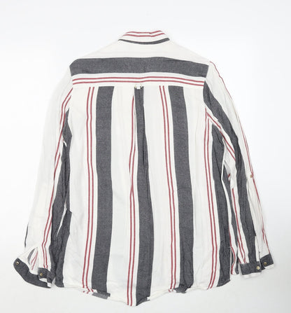 River Island Womens White Striped Viscose Basic Button-Up Size 10 Collared