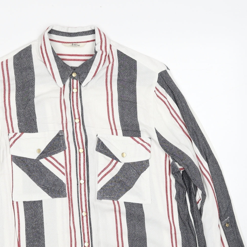 River Island Womens White Striped Viscose Basic Button-Up Size 10 Collared