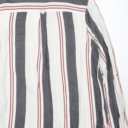 River Island Womens White Striped Viscose Basic Button-Up Size 10 Collared