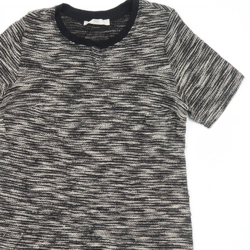 Marks and Spencer Womens Black Geometric Polyester A-Line Size 12 Round Neck Pullover