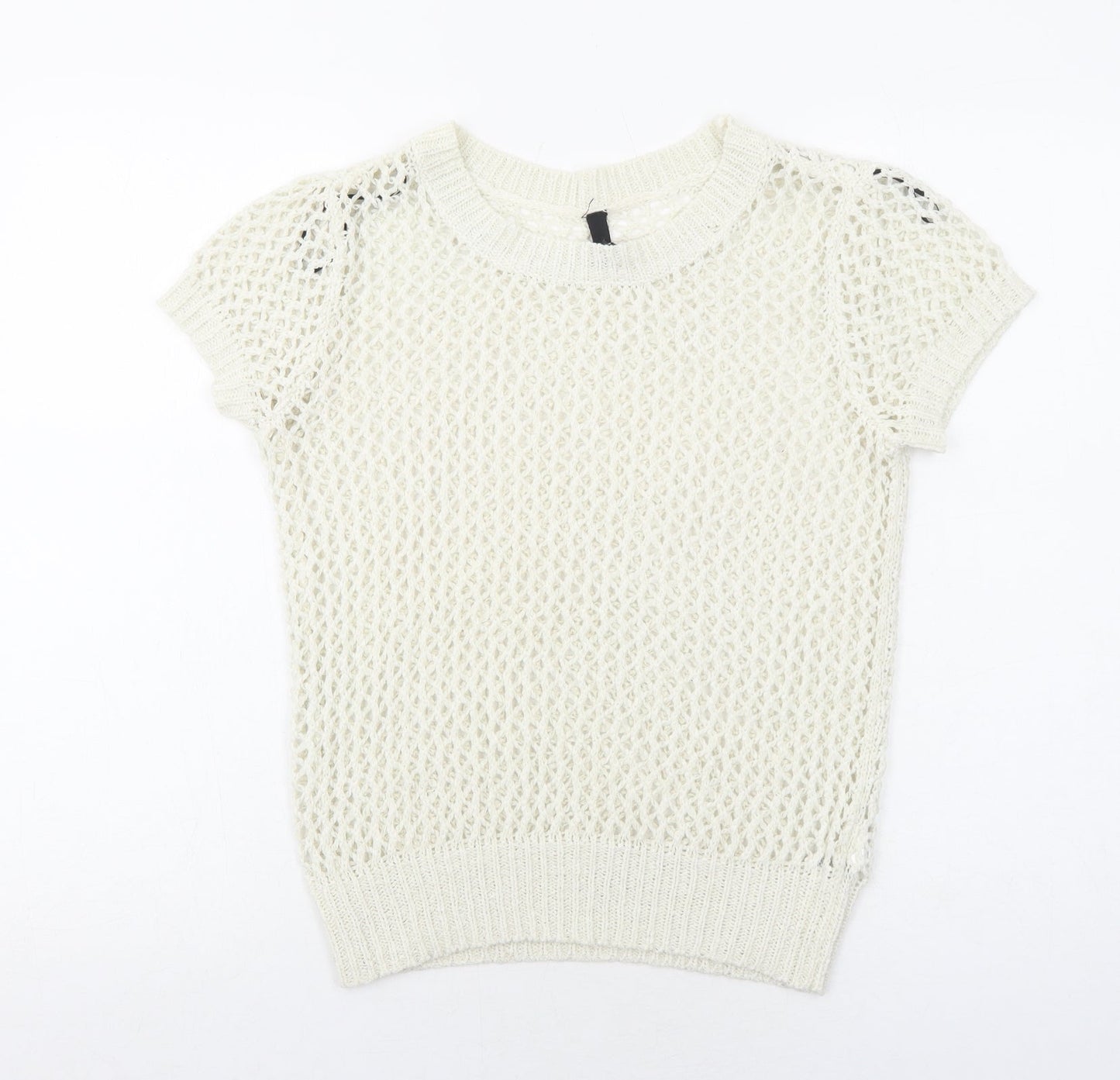 H&M Womens White Round Neck Acrylic Pullover Jumper Size 10