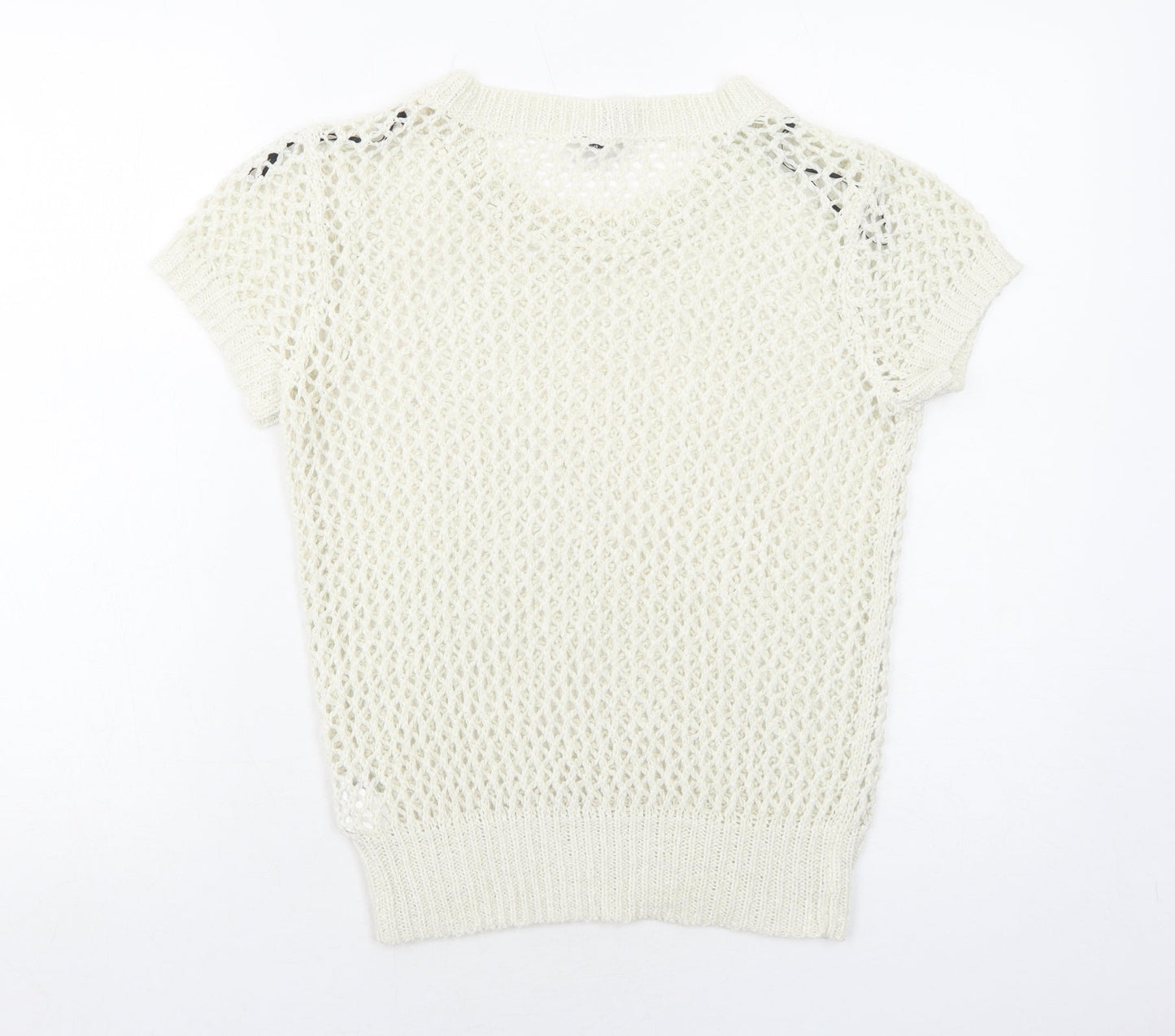 H&M Womens White Round Neck Acrylic Pullover Jumper Size 10