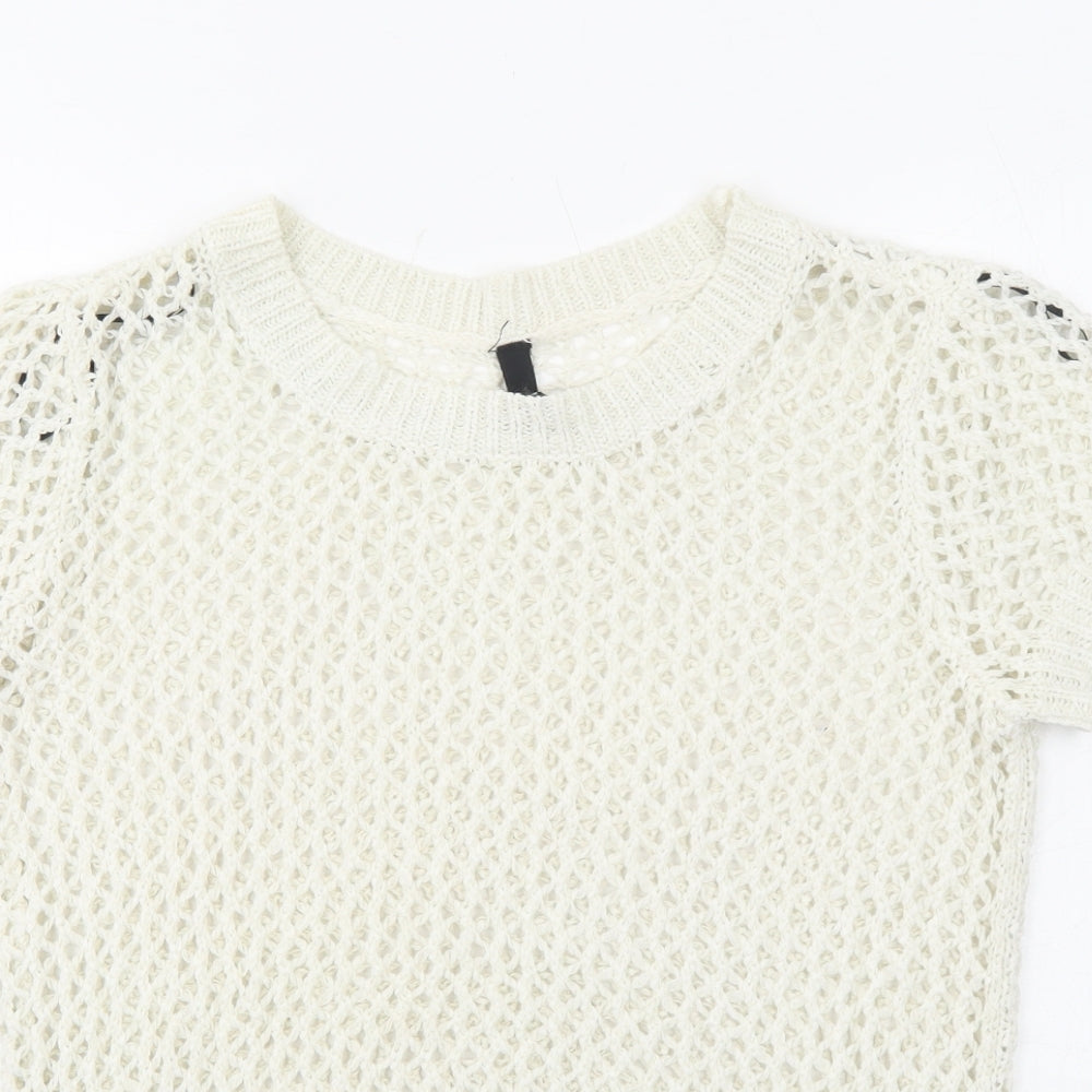 H&M Womens White Round Neck Acrylic Pullover Jumper Size 10