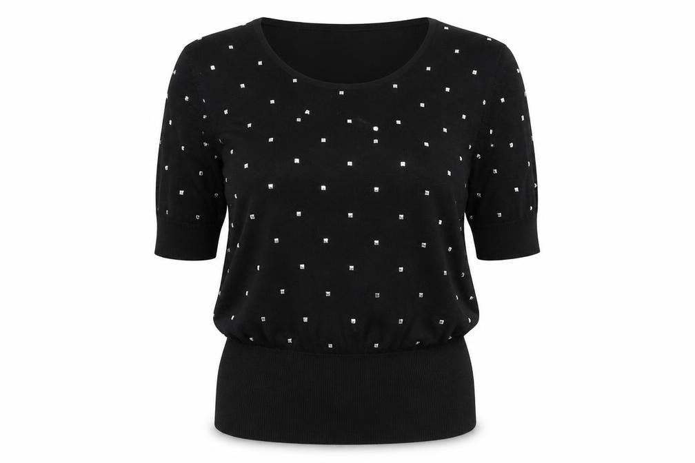 Be Beau Womens Black Round Neck Cotton Pullover Jumper Size 10