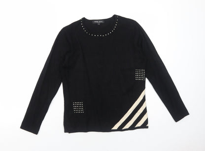 Frank Womens Saul Black Round Neck Viscose Pullover Jumper Size S