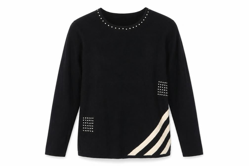 Frank Saul Womens Black Round Neck Viscose Pullover Jumper Size S