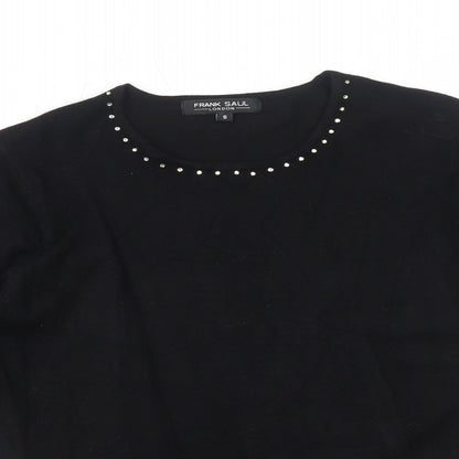 Frank Womens Saul Black Round Neck Viscose Pullover Jumper Size S