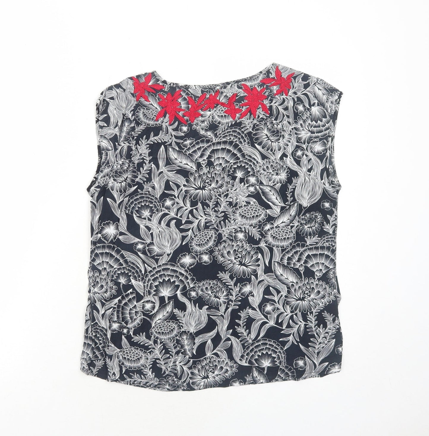 Warehouse Womens Black Floral Viscose Basic Blouse Size 12 Boat Neck